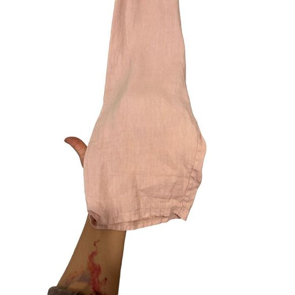 Saga Blush Pink 100% linen Italy Asymmetrical V-Neck Adjustable Cuff Blouse Size - Picture 8 of 16
